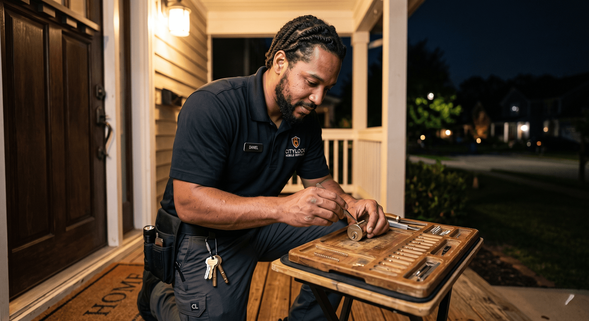 Professional locksmith technician at work — Founding Members Community research